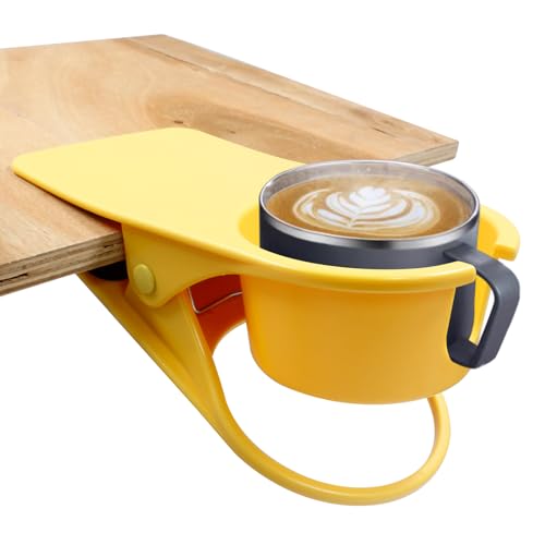 Jiozermi Drinking Cup Holder Clip, Desk Drink Holder with Clip for Water, Soda, Coffee Mug (Yellow) - color: Yellow