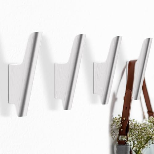 Wood Wall Hooks 4 Pack Coat Hooks Wall Mount White Wooden Hooks for Hanging Hat, Bag, Backpack, Rustic Coat Hooks for Wall, Wood Towel Hooks for Bathrooms and Entryway Hooks (White) - color: White