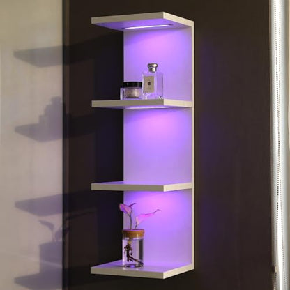 4 Tier RGB Wall Shelf-Gaming Shelf with Remote Control, Lack Shelves with Light for Bedroom | Easy to Install Cosmetic & Display Modern Shelf, White - color: 4r-white