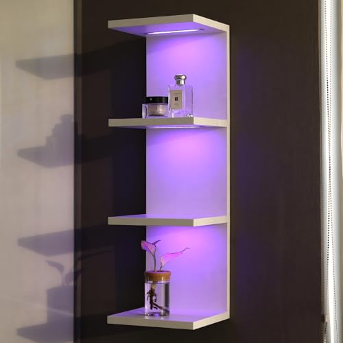 4 Tier RGB Wall Shelf-Gaming Shelf with Remote Control, Lack Shelves with Light for Bedroom | Easy to Install Cosmetic & Display Modern Shelf, White - color: 4r-white