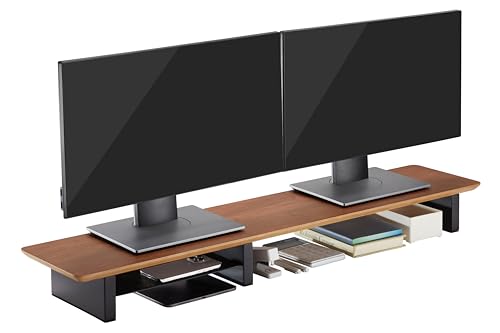 Walnut Monitor Stand for Desk (44 Inch) Large Monitor Stands for 2 Monitors, Desk Shelf for Top of Desk Walnut Monitor Shelf - color: Walnut