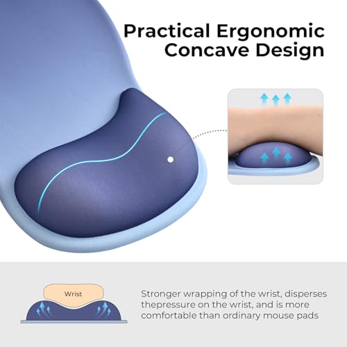 EooCoo Ergonomic Mouse Pad with Gel Wrist Rest Support Middle Concave Design, Relieve Wrist Pain Mousepad, Non-Slip Base for Laptop, Computer, Office Desk Accessories, Carpal Tunnel Syndrome Navy Blue - color: Navy Blue