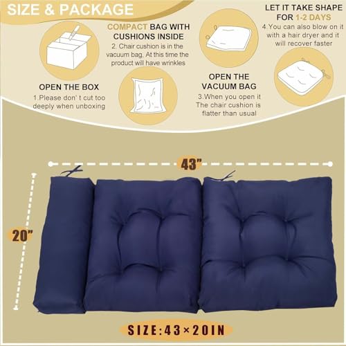 Indoor Outdoor Rocking Chair Cushion Waterproof Patio Seat Pad Tufted Rocker Chair Cushion for Home Garden 40×20in Black - color: Black