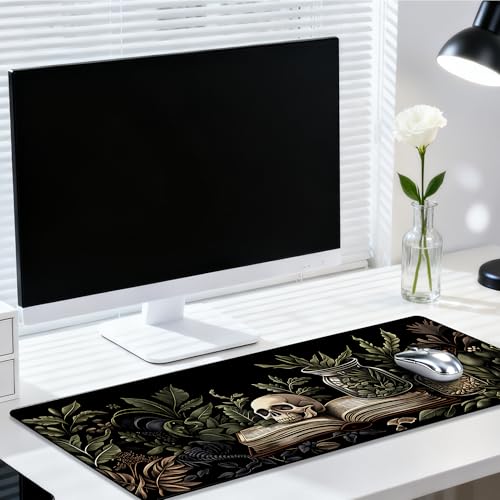 Book and Skull Gaming Mouse Pad 35.4 x 15.7 Inches with Non-Slip Rubber Base, Smooth Cloth Surface Desk Keyboard Mat for Computer, PC, Laptop, Desktop - color: Book and Skull