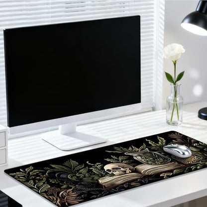 Book and Skull Gaming Mouse Pad 35.4 x 15.7 Inches with Non-Slip Rubber Base, Smooth Cloth Surface Desk Keyboard Mat for Computer, PC, Laptop, Desktop - color: Book and Skull