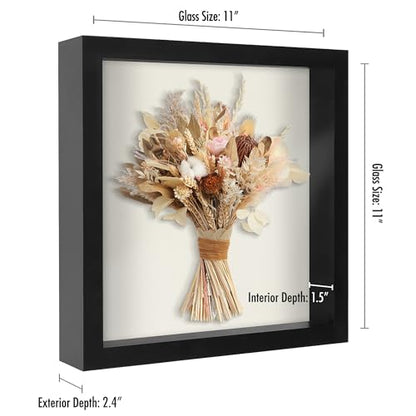 Americanflat 11x11 Shadow Box Frame with Shatter-Resistant Glass - Silhouette Collection - Large Shadow Box Display Case for Tabletop and Wall Display - Black with Soft Felt Back - color: Black, size: 11x11
