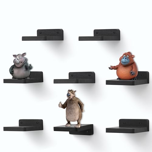 Small Floating Shelf, 4x4 Inch Display Ledges for Wall,Mini Shelves,Rustic Wood Shelf for Bedroom Living Room Bathroom Kitchen (8, Black) - color: Black, size: 4 Inch-8 Pcs