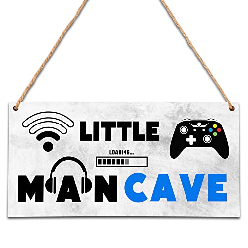 Little Man Cave, Gaming Wooden Door Sign for Gamer Room Decor, Boys Decorations for Bedroom Nursery Playroom Wall Art (5"x10") -A01 - style: Gaming
