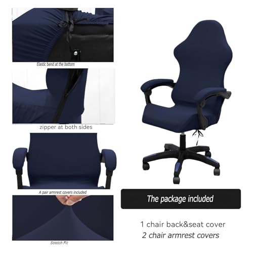Gaming Chair Cover Set with Armrest Covers, Stretch Ruffled Slipcover for Racing Office Computer Reclining Chairs (Navy) - color: Navy