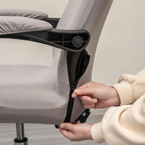 Melaluxe Office Chair Cover with Arm Covers - Universal Stretch Desk Chair Cover, Computer Chair Slipcovers (Size: L) - Light Gray - color: Light Gray, size: Large with Arm Cover