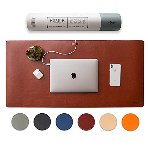Nordik Leather Desk Mat - Whiskey Brown - Cable Organizer - Premium Mouse Mat & Desk Pad Protector - 35 X 17 Inch - Felt Vegan Leather - Large Office Mouse Pad & Blotter - color: Whiskey Brown