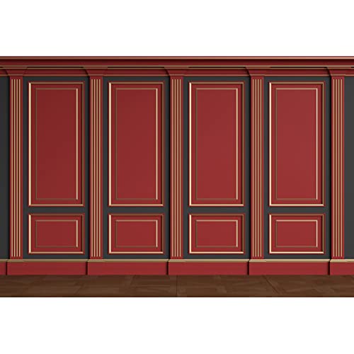 5x3ft Ancient Red Golden Wall Photo Backdrop Floor Royal Palace Wall Background for Photography Wedding Reception Baby Shower Decoration Birthday Graduation New Year Photo Studio Props - color: red, size: 5x3ft