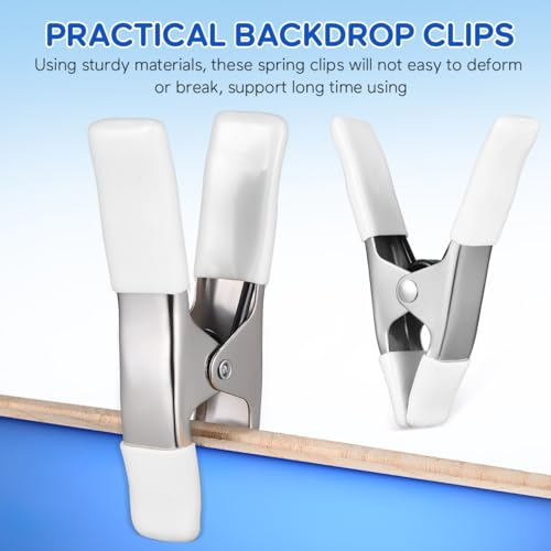 5 Pcs Spring Clamps, Housoutil 4 Inch Large Heavy Duty Metal Spring Clips Clamps with Protected Handles and Tips for Crafts Balloon Arch Photography Backdrop Stand Pool Cover Clips, White