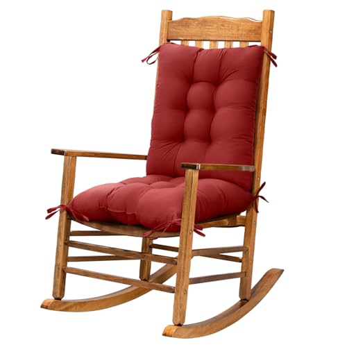 Indoor Outdoor Rocking Chair Cushion Tufted Chair Pads for Patio Rocker Furniture Burgundy Seat Cushions with Ties - color: Burgundy