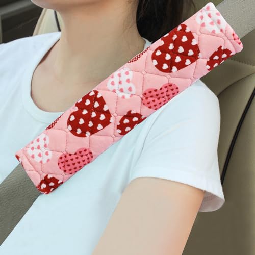 Amooca Soft Auto Seat Belt Cover Seatbelt Shoulder Pad Cushions 2 PCS for a More Comfortable Driving Universal Fit for All Cars and Backpack Cute Pink Heart - color: Pink Heart