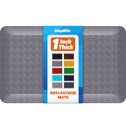 StepRite 1” Thick Kitchen Mats for Floor, Anti Fatigue Kitchen Rugs, Non-Slip,Heavy Duty Water Resistant Kitchen Rug, Standing Desk Mat for Friends, Family, Home, Kitchen, Office (32" x 20", Grey) - color: Grey, size: 32"L x 20"W x 1"Th