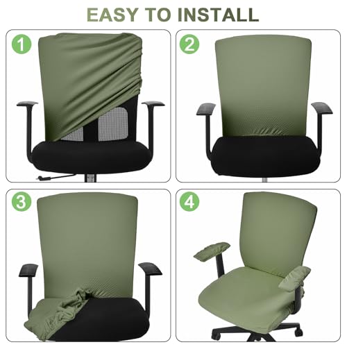 Tallew 4 Pcs Office Chair Covers Set Computer Universal Protective Stretchable Chair Seat Covers Desk Armrest Slipcovers Pads Office Cushion Backrest for Rotating(Grass Green) - color: Grass Green