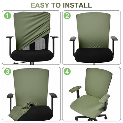 Tallew 4 Pcs Office Chair Covers Set Computer Universal Protective Stretchable Chair Seat Covers Desk Armrest Slipcovers Pads Office Cushion Backrest for Rotating(Grass Green) - color: Grass Green