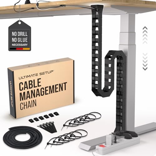 Ultimate Setup Under Desk Cable Management Vertebrae - Perfect for Sit Stand Desk - Wire Management - Adjustable Length - Flexible Cable Spine - Black, 133 cm - color: Black