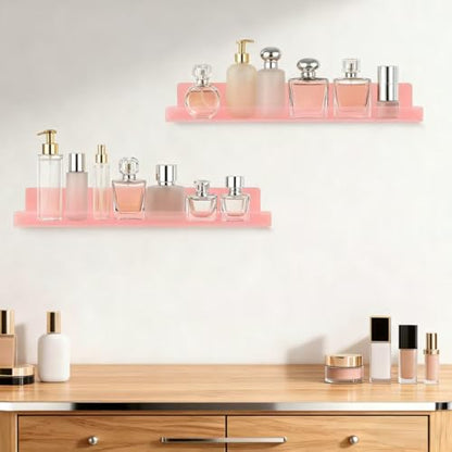 Dezzer 4 Pack Acrylic Shelves for Wall, 15" Acrylic Floating Shelves for Bathroom Bedroom, Invisible Bookshelf Wall Ledge Storage Shelf Books Perfume Toys Action Figure Display Shelves, Pink - style: 15 inch 4-pack Pink
