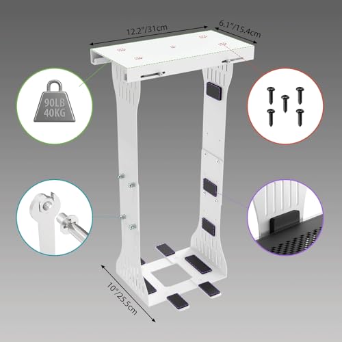 KEEGH Heavy Duty Under Desk PC Mount Adjustable Under Desk Computer Mount Supports Up to 90 lbs PC Mount with Secure Locking for Standing Desk, White - color: White