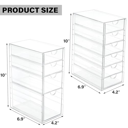 Prsildan Hair Accessories Organizer Acrylic Drawer with 10 Drawers | Clear, Craft Art Supply Storage, For Office Desk Bathroom Vanity Countertop, Set of 2 - style: 10 Drawers