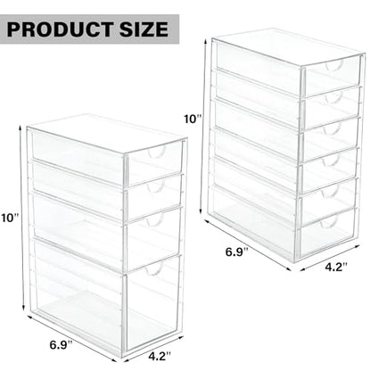 Prsildan Hair Accessories Organizer Acrylic Drawer with 10 Drawers | Clear, Craft Art Supply Storage, For Office Desk Bathroom Vanity Countertop, Set of 2 - style: 10 Drawers