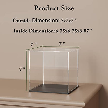 SVENJBB Acrylic Display Case, 7x7x7 Inch Acrylic Boxes for Display, Clear Display Cases with Matte Black Base and Lid for Collectibles