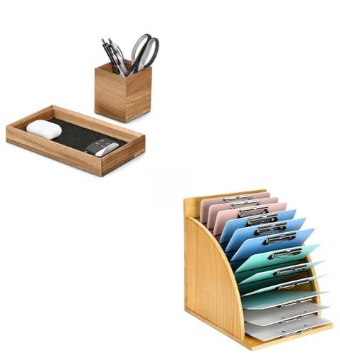HULISEN Clipboard Holder + Desk Tray and Pencil Holder Set