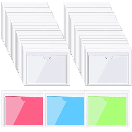 Chinco 30 Pcs Self Adhesive Pockets, Bin Labels for Storage Bins, Clear Pocket Label Sleeves, Plastic Index Card Holder with Top Open for Organizing Bins Box Drawer(2.75 x 3.5 Inches) - size: 3.9 x 3.1 Inches