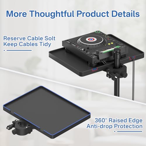 Functional Microphone Stand Tray with Adjustable Mic Stand Phone Holder - 8.7"x6.5" Mic Stand Tray Shelf Clamp-On Music Stand Accessory for Live Streaming Karaoke Recording - size: Plastic Small Tray