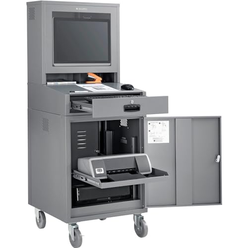 Global Industrial Mobile Security LCD Computer Cabinet Enclosure, Gray | For 24" Diagonal Monitors, Steel Construction, Powder Coat Finish, 24-1/2"W x 22-1/2"D x 62-3/4"H, Unassembled - color: Grey
