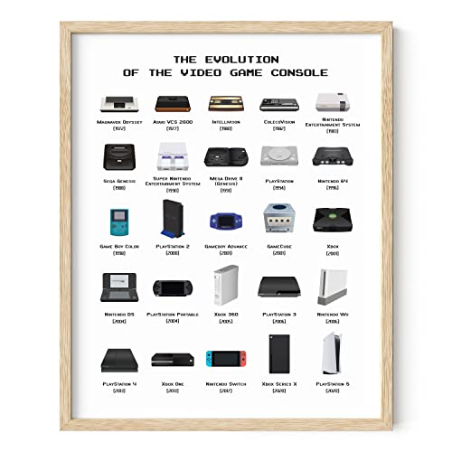 HAUS AND HUES Video Game Art, Framed Gaming Poster for Boys Room, Gamer Room Wall Art for Boys, Gaming Decorations (Beige Frame, 16x20) - color: Console, size: 16"L x 20"W, style: Beige Framed