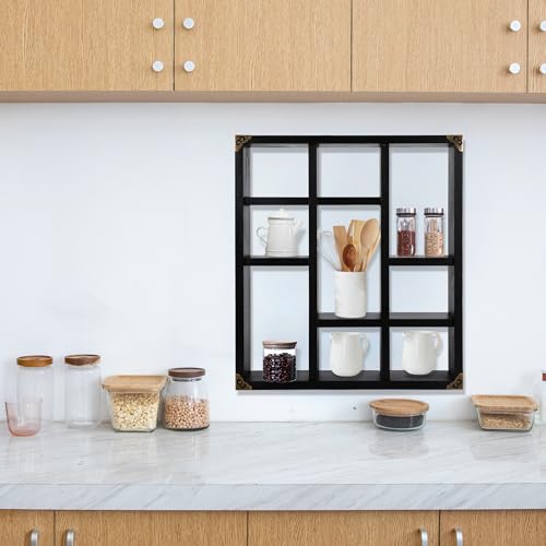 17.7x15.7-Inch Shadow Box Shelf 9-Slot Rustic Floating Shelves Larger Wall Mounted Lightweight Solid Wood Display Freestanding Farmhouse Shelf (9C-Classic Black) - color: 9c-classic Black, size: 1 PCS