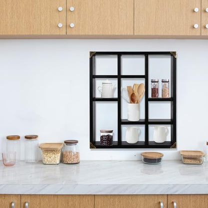 17.7x15.7-Inch Shadow Box Shelf 9-Slot Rustic Floating Shelves Larger Wall Mounted Lightweight Solid Wood Display Freestanding Farmhouse Shelf (9C-Classic Black) - color: 9c-classic Black, size: 1 PCS