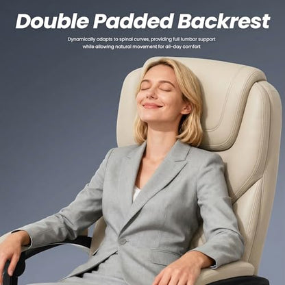 MALOL Massage Office Chair Set of 2 with 3-Level Heat and Footrest – 20-Min Easy Assembly, 300 lbs Big and Tall Desk Chair, PU Leather Ergonomic Executive Computer Chair with Side Pocket, Beige - color: Beige, size: Set of 2, style: Modern