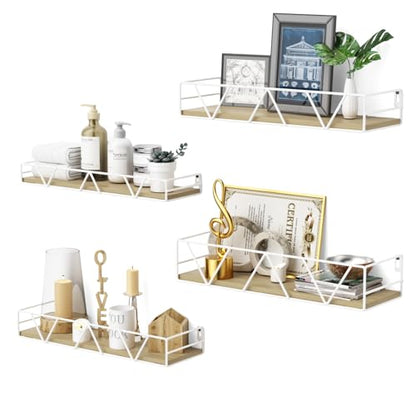 Amaoot Floating Shelves Set of 3, Home Wood Wall Shelf, Farmhouse Shelf for Bedroom, Wall Mounted Floating Shelf for Living Room, Bedroom, Bathroom, Kitchen, Office (White-4pcs) - color: White-4pcs