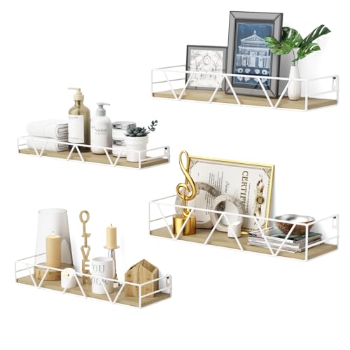 Amaoot Floating Shelves Set of 3, Home Wood Wall Shelf, Farmhouse Shelf for Bedroom, Wall Mounted Floating Shelf for Living Room, Bedroom, Bathroom, Kitchen, Office (White-4pcs) - color: White-4pcs