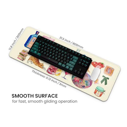 MAY FLOWER Gaming Mouse pad, Large Laptop Mousepad, Full Keyboard Mat, Long Computer Mouse Mat for Home and Office, Anti-Slip Rubber Base, 31.5 x 11.8 Inches (Cozy Stickers) - color: Cozy Stickers