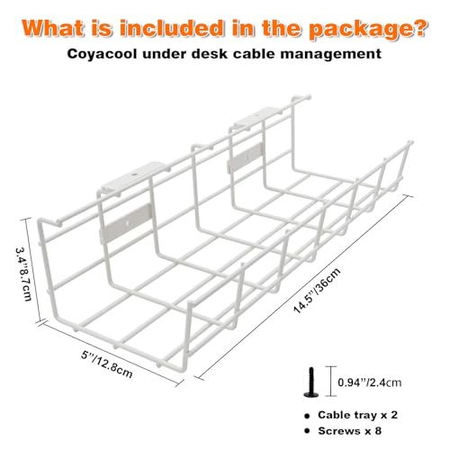 Under Desk Cable Management- 1 Pack Cord Organizer. Metal Wire Cable Management Tray for Office, Studio and Home. Super Sturdy Under Table Cable Management - White Cable Organizer - color: White*1Pack