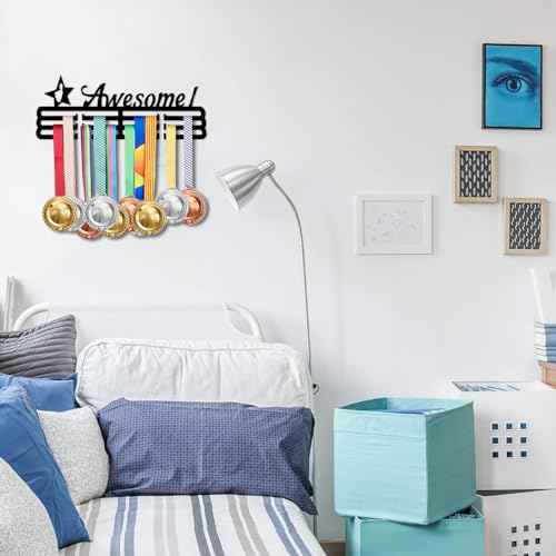 Resama Medal Hanger Holder Display Wall Rack Frame Shelf-Medal Hanger Awards Ribbon Soccer,Gymnastics,Holder Display Rack for 60 Medals - color: Awesome