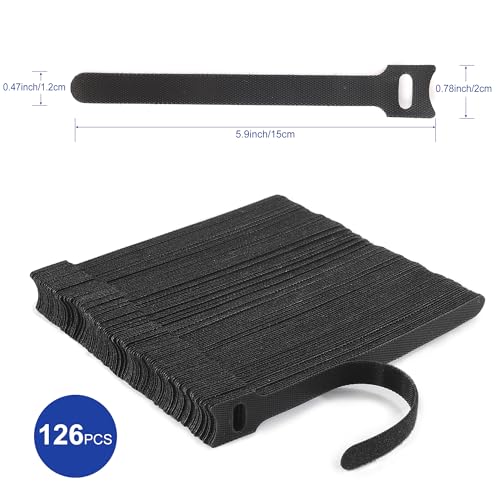 Nettbe Reusable Cable Ties, 126 PCS 6 Inches Adjustable Cord Straps Wire Organizer Cord Wrap and Hook Loop Cable Management