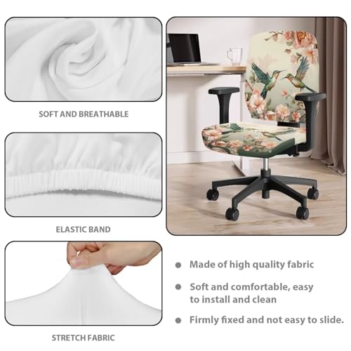 Hummingbird Flower Office Chair Covers Stretchable Computer Office Chair Seat Cover Removable Desk Accessories Floral Print Chair Slipcover Protector Universal Rotating Desk Chair Covers - color: Hummingbird Flower