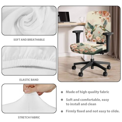 Hummingbird Flower Office Chair Covers Stretchable Computer Office Chair Seat Cover Removable Desk Accessories Floral Print Chair Slipcover Protector Universal Rotating Desk Chair Covers - color: Hummingbird Flower