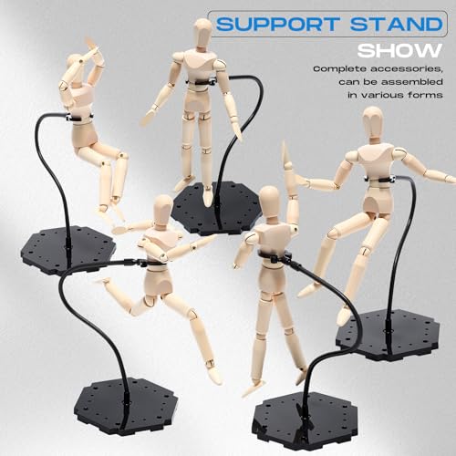 Wonderjune 12 Pcs Action Figure Stands for 8 to 12 Inches Dolls Flexible Assembled Action Figure Display Holder with Adjustable Metal Support Arm Stands Base Compatible with HG/RG 1/144 Toy (Black) - color: Black