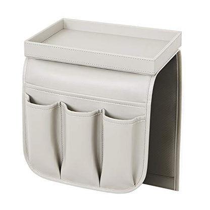 Couch Remote Caddy Control Holder Sofa Synthetic PU Leather Organizer with Detachable Tray for Recliner Chair Armrests with 4 Slots - 1 Large Pockets and 3 Small Pockets (Grey) - color: Grey