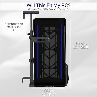 VIVO Adjustable Under Desk and Wall PC Mount, Heavy Duty Large Computer Case CPU Tower Holder with Secure Locking, Holds up to 44 lbs, Black, MOUNT-PC06R