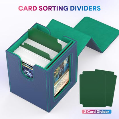 UAONO Card Deck Box for MTG Commander, Independent Commander Display, Fits 100 Double-Sleeved Cards, Magnetic Deck Case for Magic the Gathering TCG, 2 Dividers & 1 Top Loader (Blue/Green) - color: A-Blue&Green
