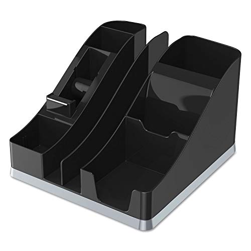 deflecto Silhouettes All-In-One Caddy, 6 Compartments, Plastic, 8.13 x 9.13 x 5.19, Black/Silver