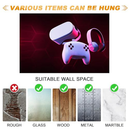 Wonderjune 6 Pcs Headphone Wall Hangers 2 in 1 Adhesive Gaming Headset Holder Hooks for Wall Mount Strong Universal Stand Hooks for Most Headphone Controller, Hat, Baseball Caps, Closet, Door